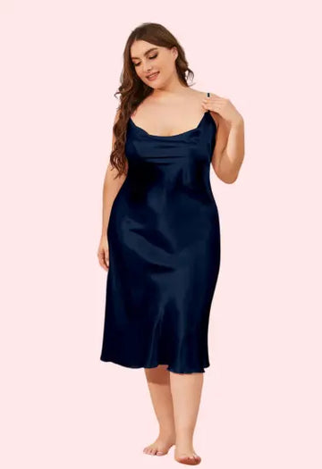 Plus Size Satin Cowl Neck Dress Lizu
